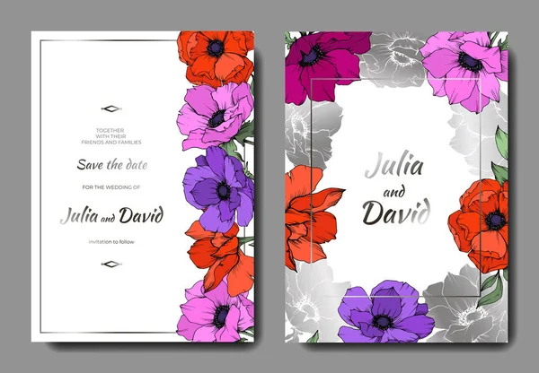 Anemone virágos botanikai virágok. Fekete-fehér vésett tinta Art. Esküvői háttérkártya virág dekoratív határon. — Stock Vector