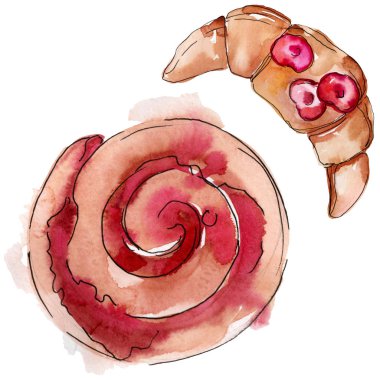 Suluboya tarzında lezzetli topuz. Arka plan gıda illüstrasyon seti. Suluboya çizim moda aquarelle izole.