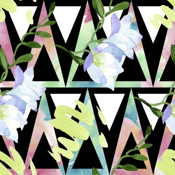 Weiße Freesia-Blüten. Aquarell Hintergrundillustration Set. nahtloses Hintergrundmuster. — Stockfoto