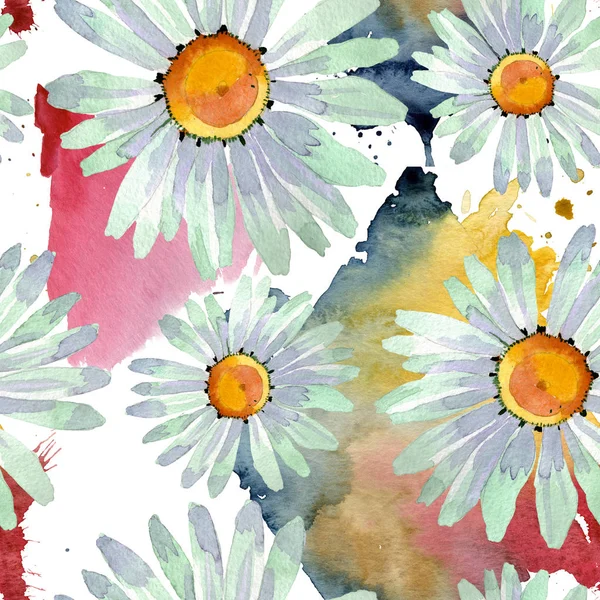 Big white chamomile floral botanical flowers. Watercolor background illustration set. Seamless background pattern. — Stock Photo, Image