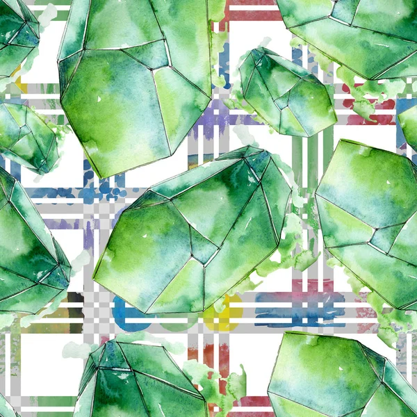 Colorful diamond rock jewelry minerals. Watercolor crystal stone background set. Seamless background pattern. — Stock Photo, Image