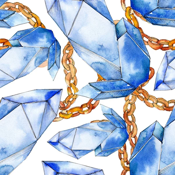 カラフルなダイヤモンドの宝石鉱物。水彩の結晶石の背景を設定します。シームレスな背景パターン. — ストック写真