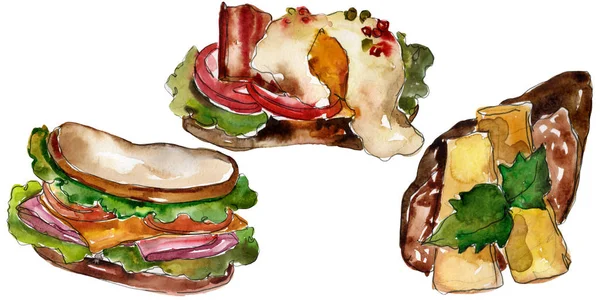 고립 된 수채화 스타일에서 샌드위치. 흰색 바탕에 수채화 패스트 푸드 그림 요소. — 스톡 사진
