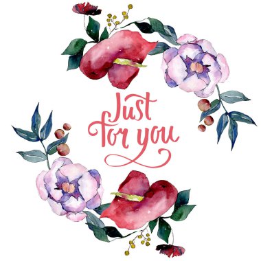 Buket çiçek botanik çiçekler. Suluboya arka plan illüstrasyon küme. Çerçeve kenarlığı süsleme Meydanı.