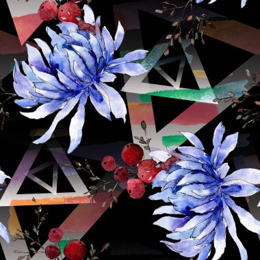 Buket çiçek botanik çiçekler. Suluboya arka plan illüstrasyon küme. Sorunsuz arka plan deseni.