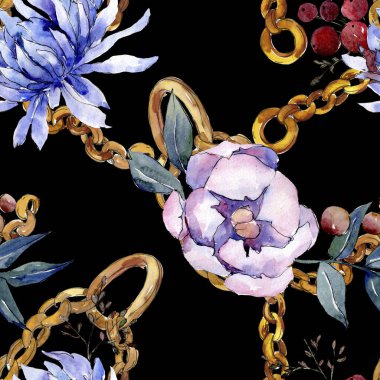 Buket çiçek botanik çiçekler. Suluboya arka plan illüstrasyon küme. Sorunsuz arka plan deseni.