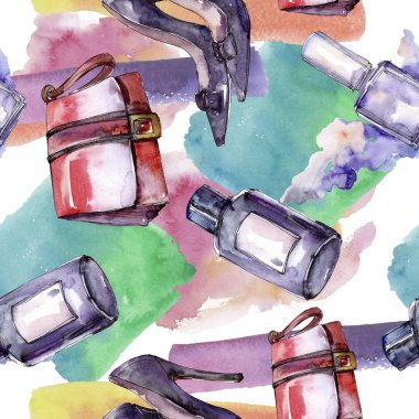 Bir suluboya stil izole öğesi moda kroki. Suluboya resim ayarlayın. Sorunsuz arka plan deseni.