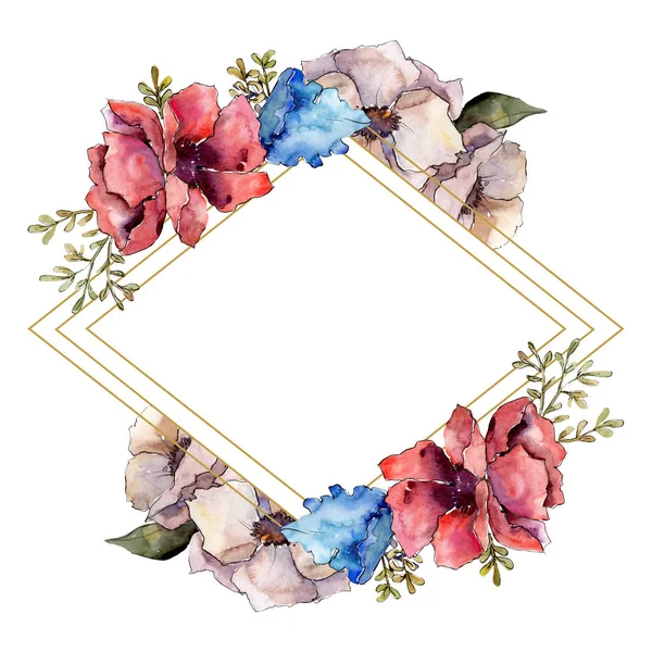 Bouquet floral botanical flowers. Watercolor background illustration set. Frame border ornament square. — Stock Photo, Image