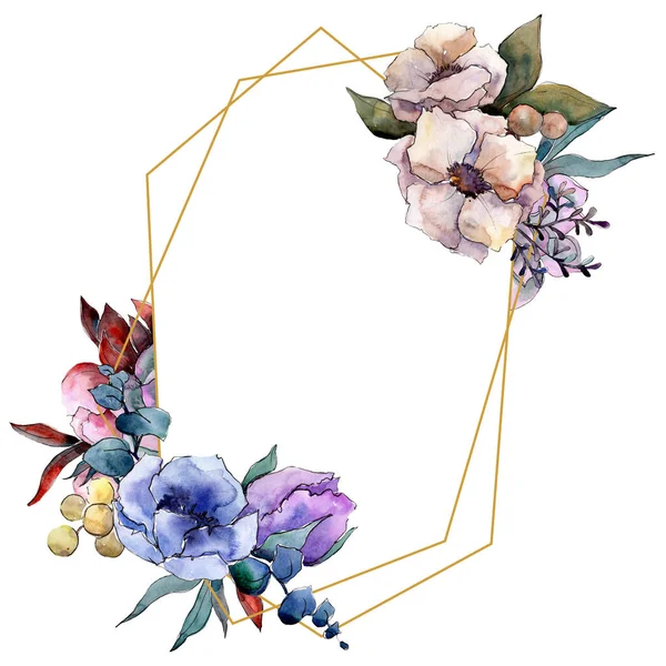 Bukiet kwiatowy kwiaty botanicznych. Zestaw ilustracji tle akwarela. Ramki granicznej ornament square. — Zdjęcie stockowe