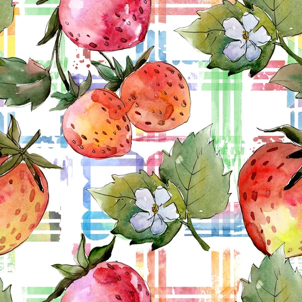 Strawberry healthy food. Watercolour drawing fashion aquarelle isolated. Seamless background pattern. — Stock Photo, Image