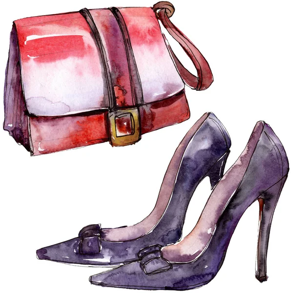 Bolso y zapatos esbozan ilustración glamour en un elemento aislado estilo acuarela. Conjunto de fondo acuarela . — Foto de Stock