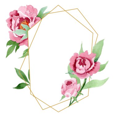 Koyu kırmızı şakayık çiçek botanik çiçekler. Suluboya arka plan illüstrasyon seti. Çerçeve kenarlık süs karesi.