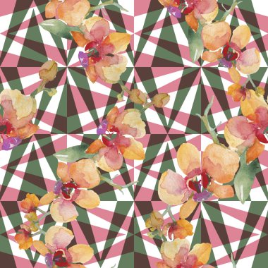 Orkide buketleri çiçek botanik çiçekler. Suluboya arka plan illüstrasyon seti. Kesintisiz arka plan deseni.