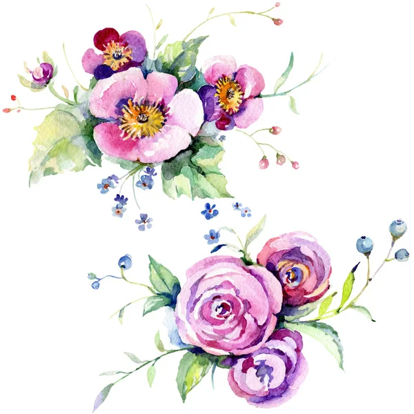 Rosa Rosenstrauß loral botanische Blumen. Aquarell Hintergrund Set vorhanden. isolierte Blumensträuße Illustrationselement. — Stockfoto