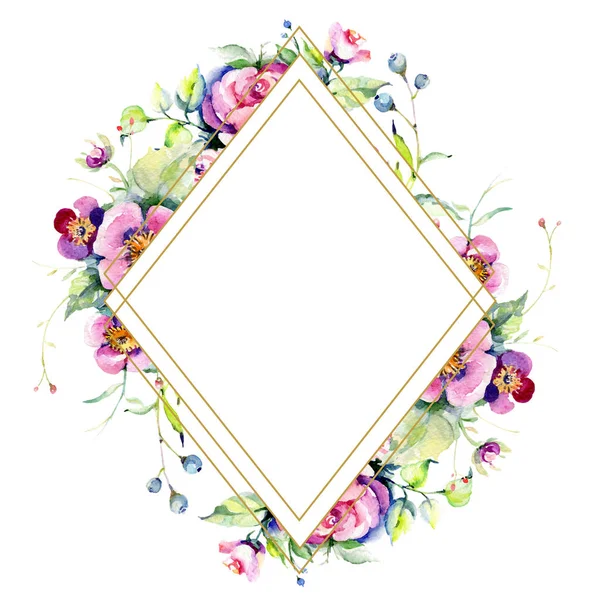Ροζ μπουκέτο τριαντάφυλλο Loral βοτανικά λουλούδια. Σύνολο εικονογράφησης φόντου. Κορνίζα περίγραμμα στολίδι τετράγωνο. — Φωτογραφία Αρχείου
