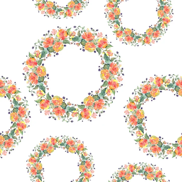 オレンジローズ花束花植物の花。●水彩背景イラストセット。シームレスな背景パターン. — ストック写真