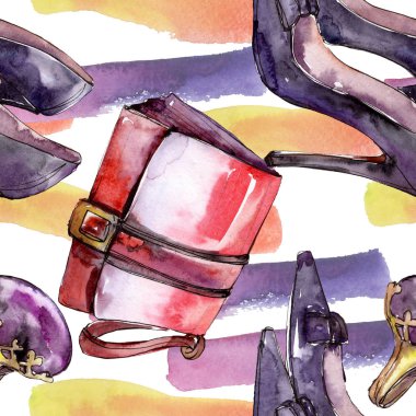 Bir suluboya stil izole öğesi moda kroki. Suluboya resim ayarlayın. Sorunsuz arka plan deseni.