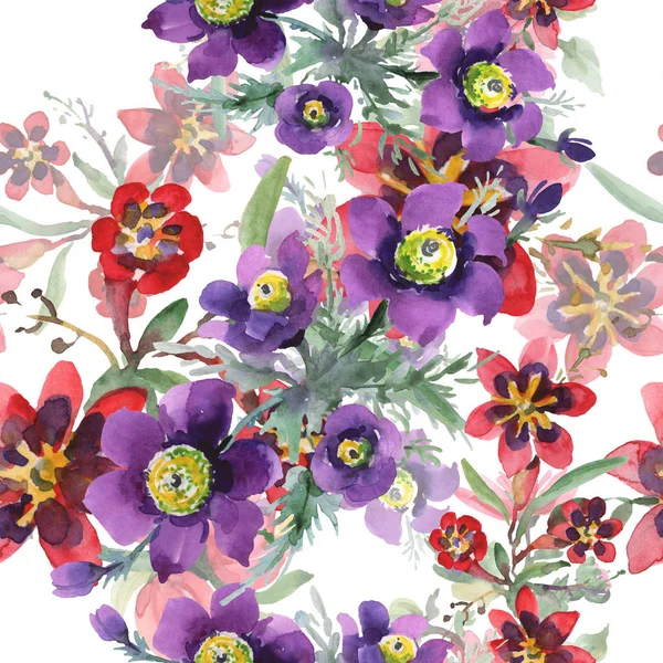 Букети квіткових ботанічних квітів. Набір ілюстрацій для акварельного фону. Безшовний візерунок тла . — стокове фото