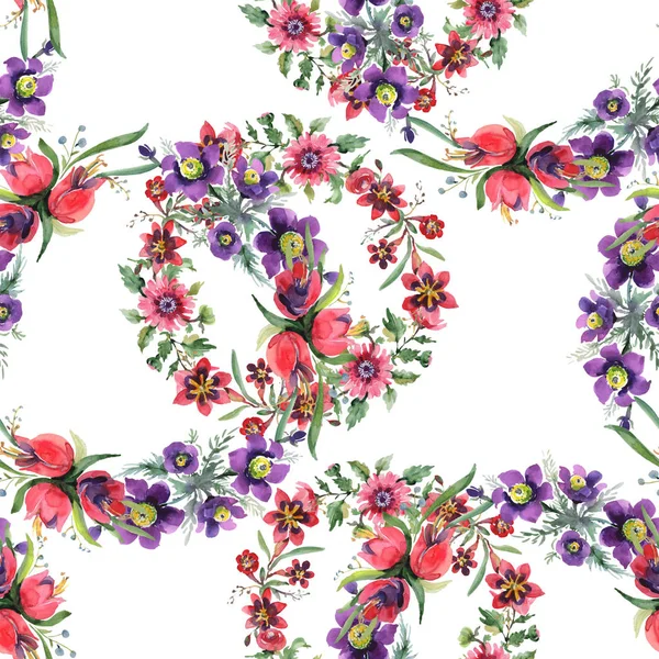 Bouquets floral botanical flowers. Watercolor background illustration set. Seamless background pattern. — Stock Photo, Image