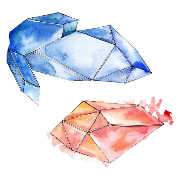 Diamant coloré bijoux en pierre minéraux. Ensemble de fond aquarelle. Élément d'illustration en cristal isolé . — Photo