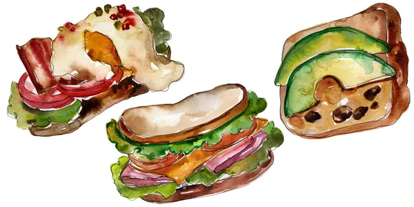 Sandwich in een aquarel stijl geïsoleerd. Aquarel fastfood illustratie element op witte achtergrond. — Stockfoto