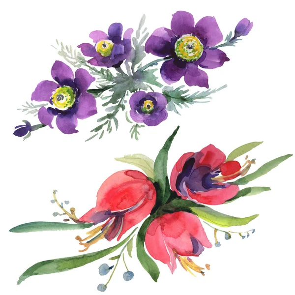 Buketter blommiga botaniska blommor. Akvarell bakgrund illustration uppsättning. Isolerade buketter illustration element. — Stockfoto