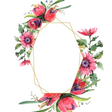 Buketler çiçek botanik çiçekler. Suluboya arka plan illüstrasyon küme. Çerçeve kenarlığı süsleme Meydanı.