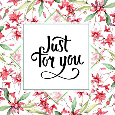 Kırmızı çiçek botanik çiçek buketi. Suluboya arka plan illüstrasyon seti. Çerçeve kenarlık süs karesi.