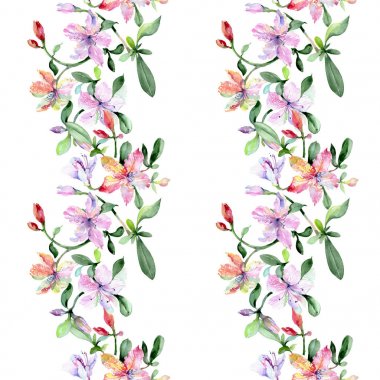 Menekşe alstroemeria buket çiçek botanik çiçekler. Suluboya illüstrasyon seti. Kesintisiz arka plan deseni.