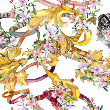 Menekşe alstroemeria buket çiçek botanik çiçekler. Suluboya illüstrasyon seti. Kesintisiz arka plan deseni.