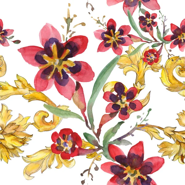 Букети квіткових ботанічних квітів. Набір ілюстрацій для акварельного фону. Безшовний візерунок тла . — стокове фото