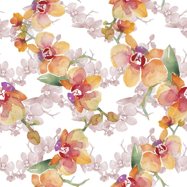 Orkide buketleri çiçek botanik çiçekler. Suluboya arka plan illüstrasyon seti. Kesintisiz arka plan deseni. — Stok fotoğraf