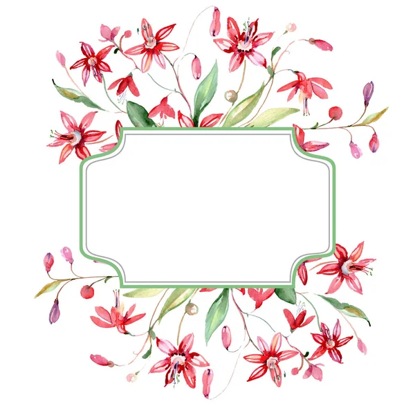 Red floral botanical flowers bouquet. Watercolor background illustration set. Frame border ornament square. — Stock Photo, Image