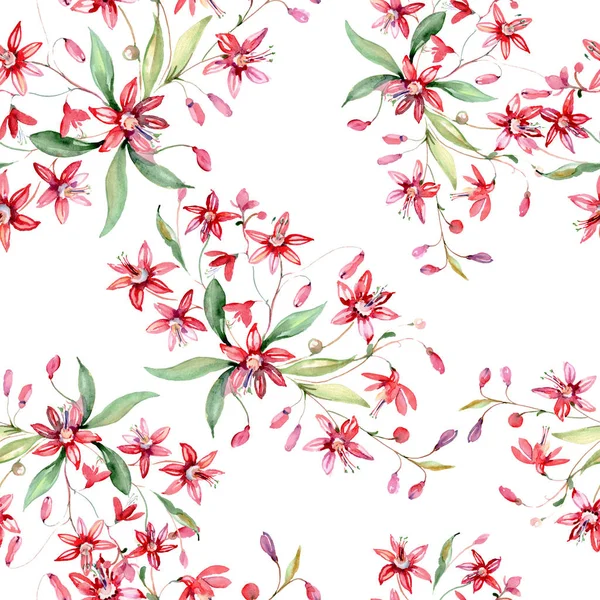 Röda blommiga botaniska blommor bukett. Akvarell bakgrund illustration uppsättning. Sömlöst bakgrundsmönster. — Stockfoto