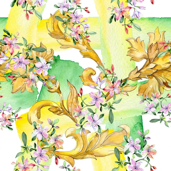 バイオレットアルストレメリア花束花植物の花。●水彩イラストセット。シームレスな背景パターン. — ストック写真