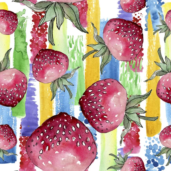 Fraise alimentation saine. Ensemble d'illustration de fond aquarelle. Modèle de fond sans couture . — Photo