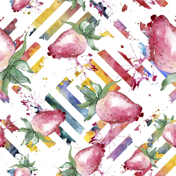 Çileksağlıklı yemek. Suluboya arka plan illüstrasyon seti. Kesintisiz arka plan deseni.