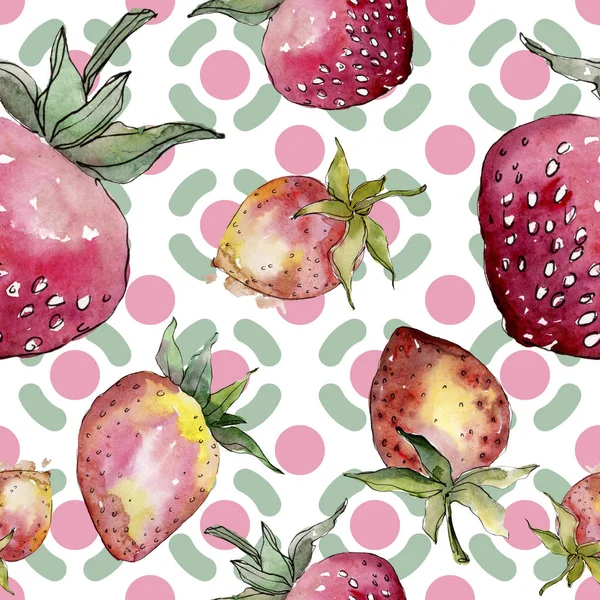 Strawberry healthy food. Watercolor background illustration set. Seamless background pattern. — Stock Photo, Image