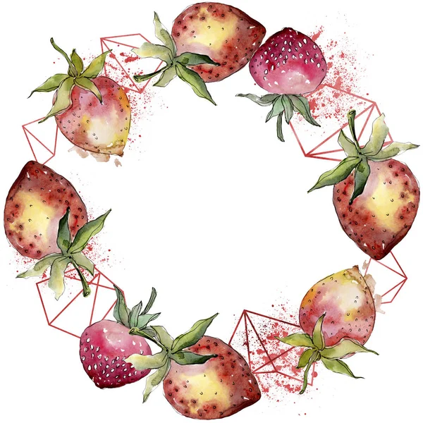딸기 건강 식품. 수채화 배경 일러스트 세트입니다. 프레임 테두리 장식 광장. — 스톡 사진
