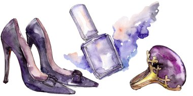 Moda kroki glamour çizimde bir suluboya stil izole öğesi. Suluboya arka plan ayarlamak.