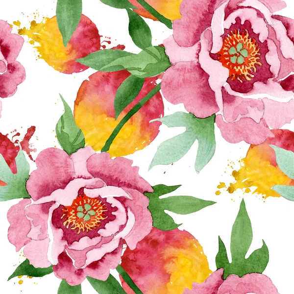 Dark red peony floral botanical flowers. Watercolor background illustration set. Seamless background pattern. — Stock Photo, Image