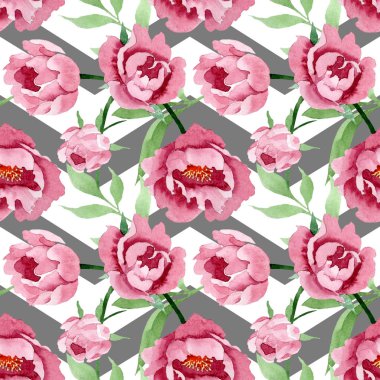 Koyu kırmızı şakayık çiçek botanik çiçekler. Suluboya arka plan illüstrasyon seti. Kesintisiz arka plan deseni.