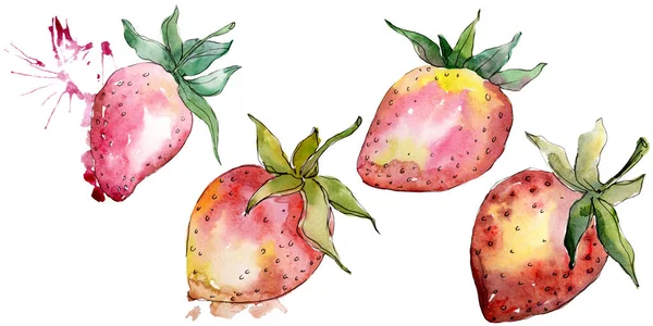 Strawberry hälsosam mat i en akvarell stil isolerad. Akvarell bakgrunds uppsättning. Isolerad bär illustration element. — Stockfoto