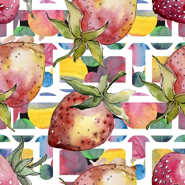 Fraise alimentation saine. Ensemble d'illustration de fond aquarelle. Modèle de fond sans couture . — Photo