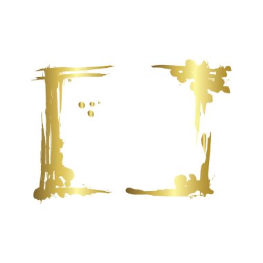 Kuru fırça çerçeveleri kümesi. Elle çizilmiş sanatsal çerçeveler. Altın oyma mürekkep sanatı. Yalıtılmış çerçeve çizim öğesi.