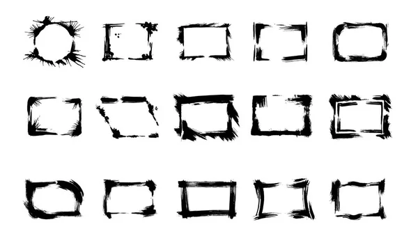 Set di cornici a pennello secco. Inchiostro inciso in bianco e nero art. Elemento di illustrazione telaio isolato . — Vettoriale Stock