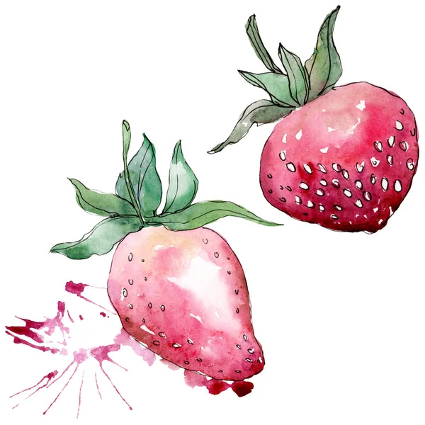 イチゴの健康的な食べ物は、水彩画スタイルで孤立しています。水彩画の背景セット。絶縁ベリーイラスト要素. — ストック写真