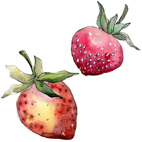 Strawberry healthy food in a watercolor style isolated. Watercolour background set. Isolated berry illustration element. — Stock Photo, Image