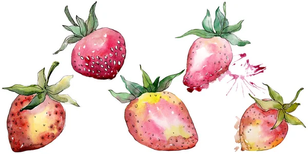 Strawberry healthy food in a watercolor style isolated. Watercolour background set. Isolated berry illustration element. — Stock Photo, Image