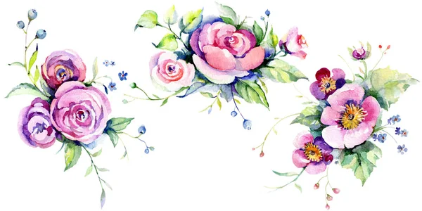 Pink rose bouquet loral botanical flowers. Watercolor background set. Isolated bouquets illustration element. — Stock Photo, Image